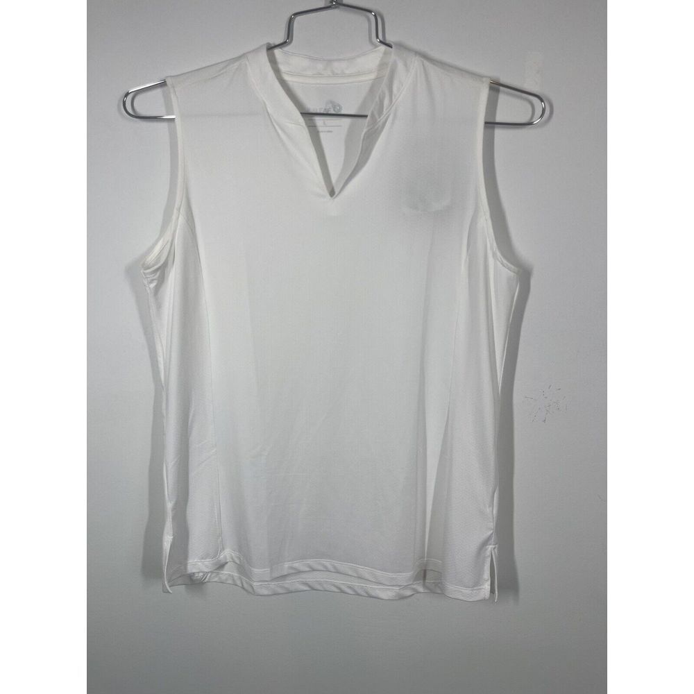 Baeleaf Women's Flyleaf UPF 50+ White Sleeveless Golf Shirt Comfort Stretch Sz L